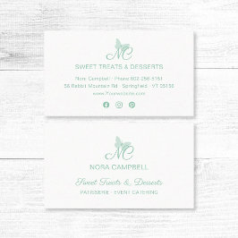 Elegant Script Monogram Mint Green Butterfly Visitekaartje