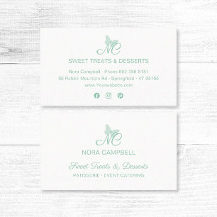 Elegant Script Monogram Mint Green Butterfly Visitekaartje