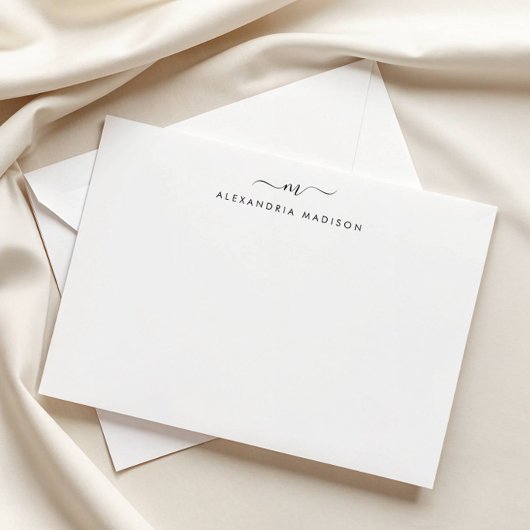 Elegant Script Monogram Modern Swash Stationery Notitiekaartje