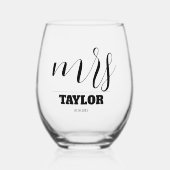Elegant script Monogram Mrs Wedding Wijnglas Zonder Voet (Voorkant)