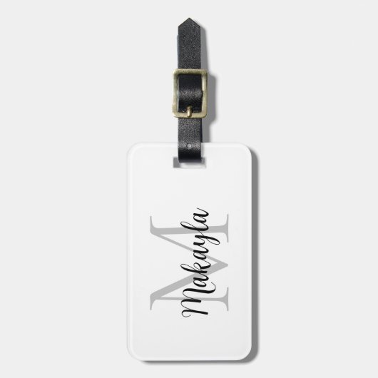 Elegant Script Monogram Naam Bagagelabel (Voorkant verticaal)