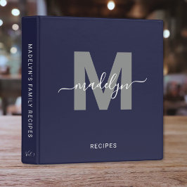 Elegant Script Monogram Navy Blauwe Recept 1" Multomap