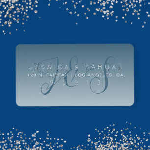 Elegant Script Monogram Ombre Blauw Retouradres Etiket