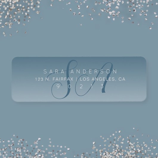 Elegant Script Monogram Ombre Blauw Retouradres Etiket