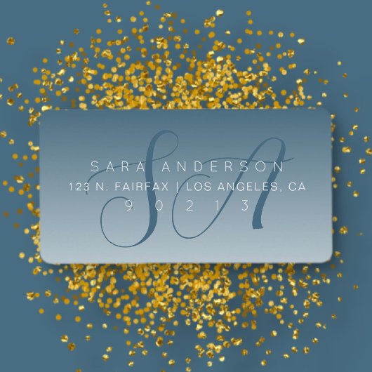 Elegant Script Monogram Ombre Blauw Retouradres Etiket