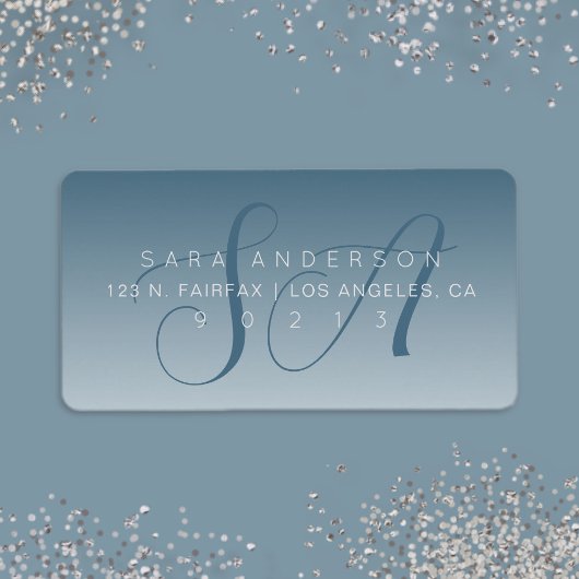 Elegant Script Monogram Ombre Blauw Retouradres Etiket