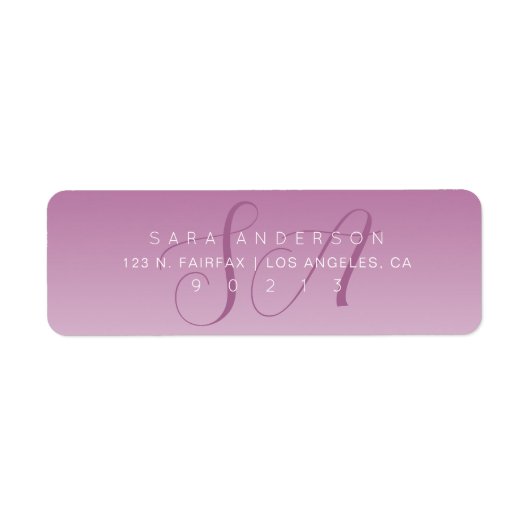 Elegant Script Monogram Ombre Mauve Retouradres Etiket (Voorkant)