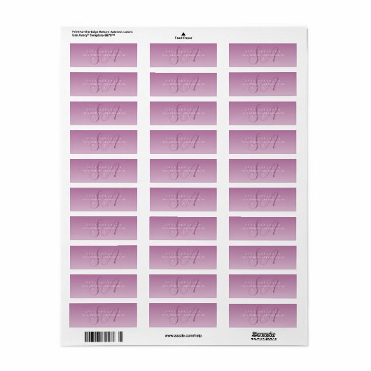 Elegant Script Monogram Ombre Mauve Retouradres Etiket (Full Sheet)