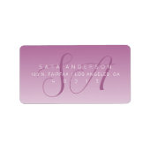 Elegant Script Monogram Ombre Mauve Retouradres Etiket (Voorkant)