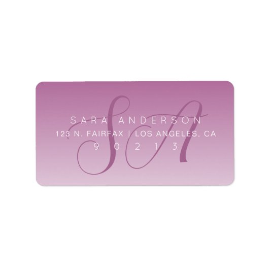 Elegant Script Monogram Ombre Mauve Retouradres Etiket (Voorkant)