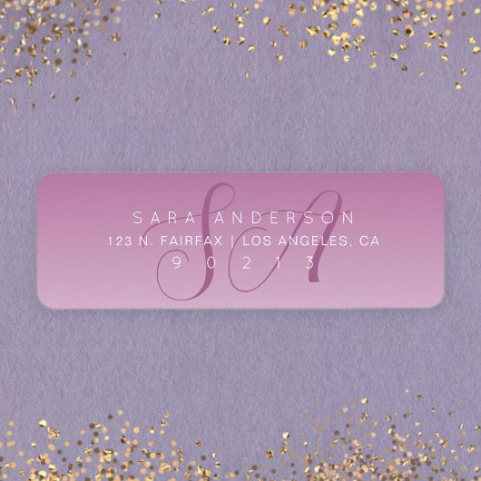 Elegant Script Monogram Ombre Mauve Retouradres Etiket