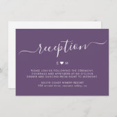 Elegant Script Monogram Paarse bruiloft receptie Informatiekaartje (Voorkant / Achterkant)