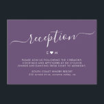 Elegant Script Monogram Paarse bruiloft receptie Informatiekaartje<br><div class="desc">Elegant Hand Lettered Script Eenvoudig Minimalistisch Eenvoudig Mauve Paarse Bruiloft Receptie Kaart. Met een paar monogram,  tussen met een liefde hart motifin wit op mauve,  stoffige paarse of lavendel kleur achtergrond.</div>
