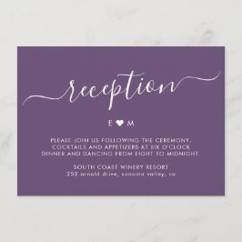 Elegant Script Monogram Paarse bruiloft receptie Informatiekaartje