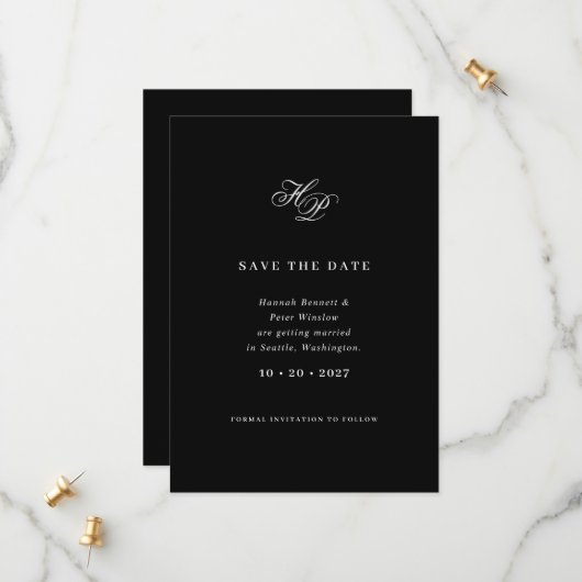 Elegant Script Monogram QR Code Fotobruiloft Save The Date (Voorkant / Achterkant in situ)