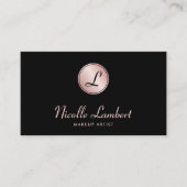 Elegant Script Monogram QR Code Roos Goud Zwart Visitekaartje (Voorkant)