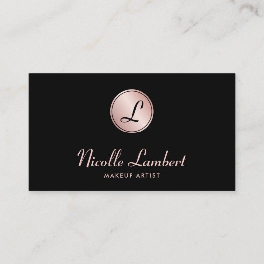 Elegant Script Monogram QR Code Roos Goud Zwart Visitekaartje (Voorkant)