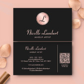 Elegant Script Monogram QR Code Roos Goud Zwart Visitekaartje