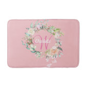 Elegant Script Monogram Rozen Floral Girly Pink Badmat (Voorkant)