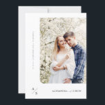 Elegant Script Monogram Trouwfoto Kaart<br><div class="desc">Introductie van de Elegant Script Monogram Wedding Photo-uitnodiging, ideaal voor het moderne paar dat op zoek is naar sophisticatie en romance. Deze uitnodiging is voorzien van een minimalistisch zwart-wit ontwerp, met de nadruk op de foto van een mooi paar, omringd door bloemige accenten. De eigentijdse chique stijl combineert formele elegantie...</div>