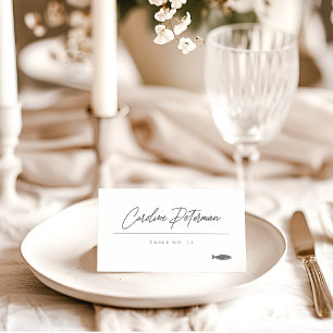 Elegant Script Monogram Vis Klassieke Bruiloft Plaatskaartje
