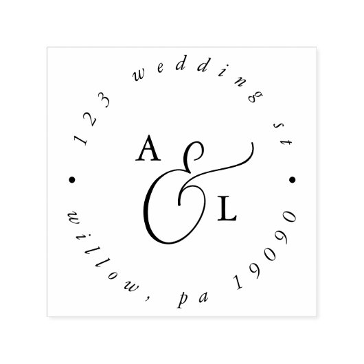 Elegant Script Monogram Weddenschap Circular Addre Zelfinktende Stempel (Design)
