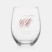 Elegant Script Monogram Weddenschap Wijnglas Zonder Voet (Voorkant)