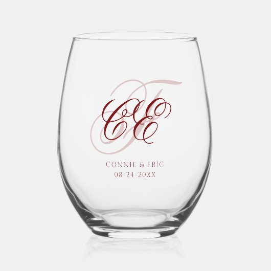 Elegant Script Monogram Weddenschap Wijnglas Zonder Voet (Voorkant)