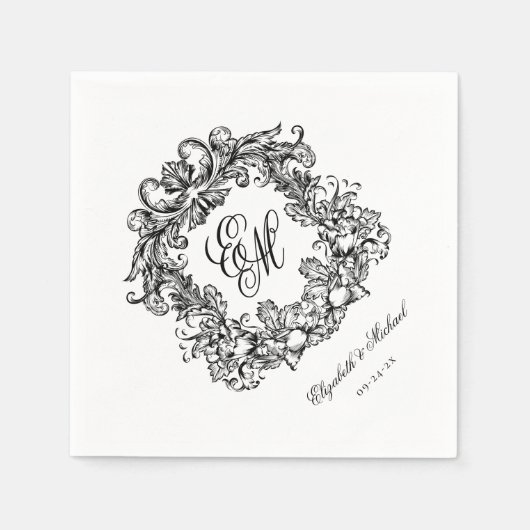 Elegant Script Monogram Wedding Crest Servet (Voorkant)