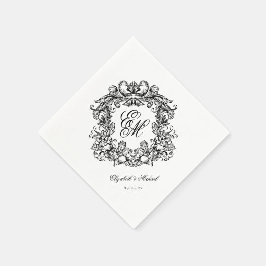 Elegant Script Monogram Wedding Crest Servet (Hoek)