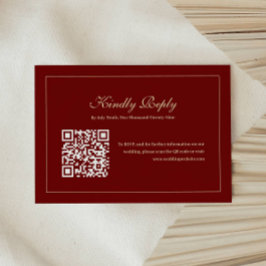 Elegant Script Monogram Wine Red QR Code Wedding RSVP Kaartje