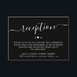 Elegant Script Monogram Zwart Bruiloft Receptie Informatiekaartje<br><div class="desc">Eenvoudige minimalistische elegante hand geletterd script zwart bruiloft receptie Kaart. Met de naam van het paar met een liefdeshart motief.</div>