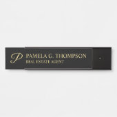 Elegant Script Monogram Zwart en Goud Deurbordje (Voorkant)