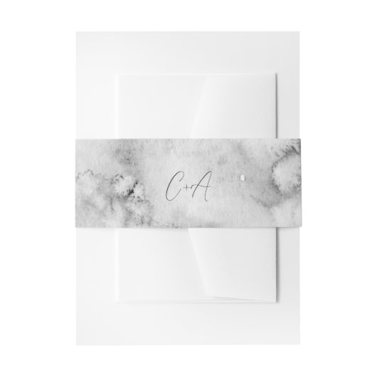 Elegant Script Monogram Zwart Marmer Bruiloft Uitnodigingen Wikkel (Voorkant Voorbeeld)