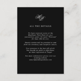 Elegant Script Monogram Zwart Trouwdetails Informatiekaartje