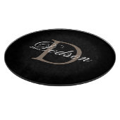 Elegant Script Monogram Zwart wit Aangepaste naam Snijplank (Hoek)