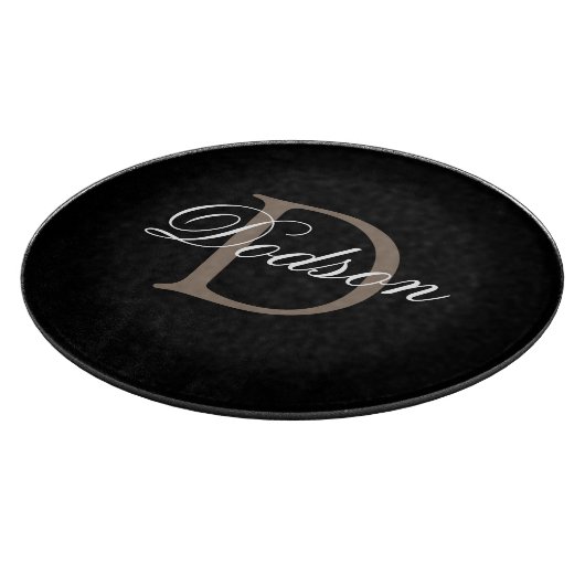 Elegant Script Monogram Zwart wit Aangepaste naam Snijplank (Hoek)