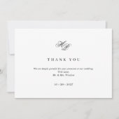 Elegant Script Monogram Zwart & Wit Trouwen Bedankkaart (Voorkant)