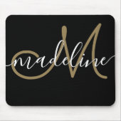 Elegant Script Monogramed Black Gold Muismat (Voorkant)