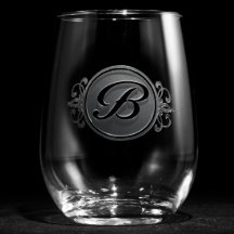 Elegant Script Monogramed Stemless Wine Glass
