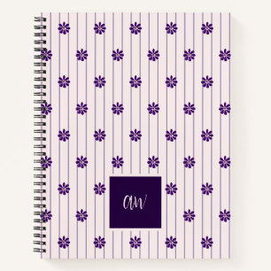 Elegant script Monogrammed Indigo Flower Doodle Notitieboek