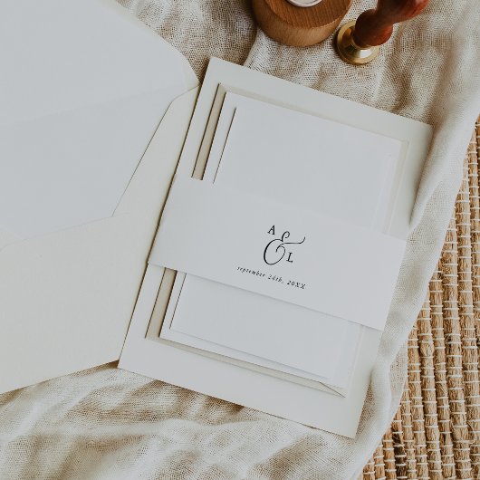 Elegant Script Monogrammed Wedding Uitnodigingen Wikkel