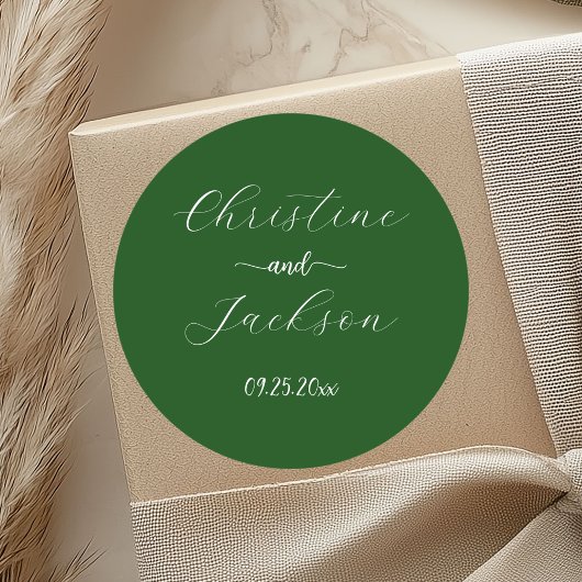 Elegant script Moss Green Wedding Ronde Sticker