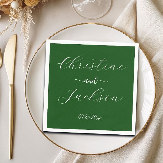 Elegant script Moss Green Wedding Servet