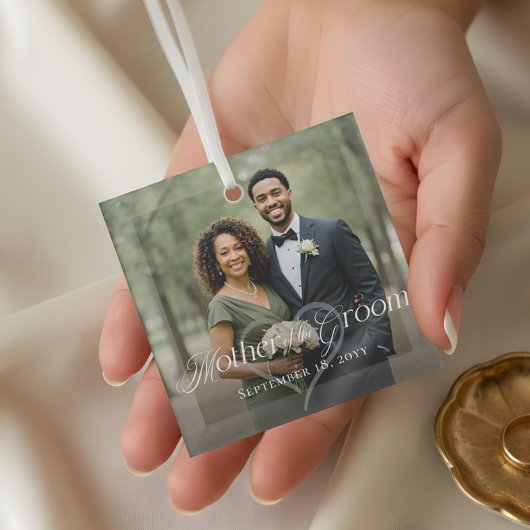 Elegant Script Mother of the Groom Photo Keepsake Glas Ornament