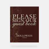 Elegant Script Mousse Bruin bruiloft gastenboek Acryl Bord (Voorkant)