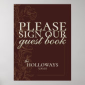 Elegant Script Mousse Bruin bruiloft gastenboek Poster (Voorkant)