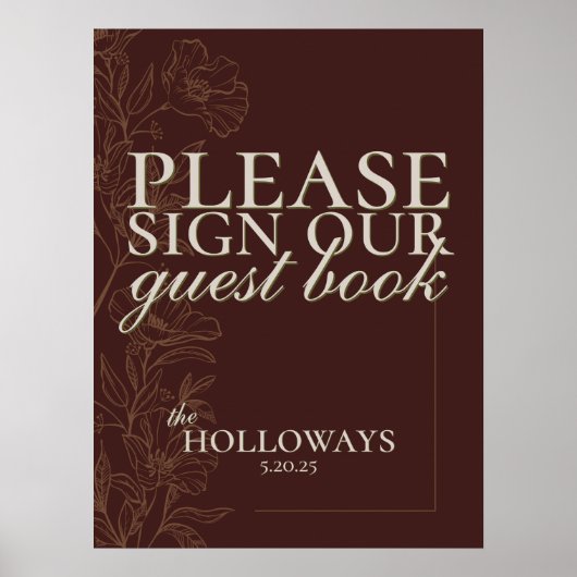 Elegant Script Mousse Bruin bruiloft gastenboek Poster (Voorkant)