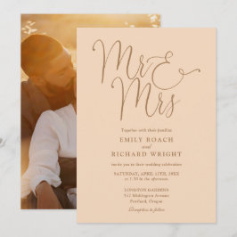 Elegant Script Mr And Mrs Foto Zachte Perzik Huwel Kaart