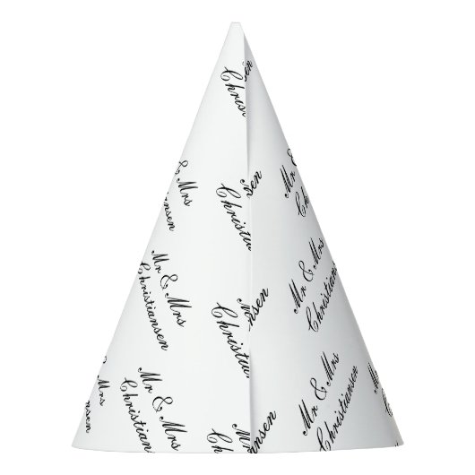Elegant script Mr en Mrs bruiloft party cone pette Feesthoedjes (Achterkant)